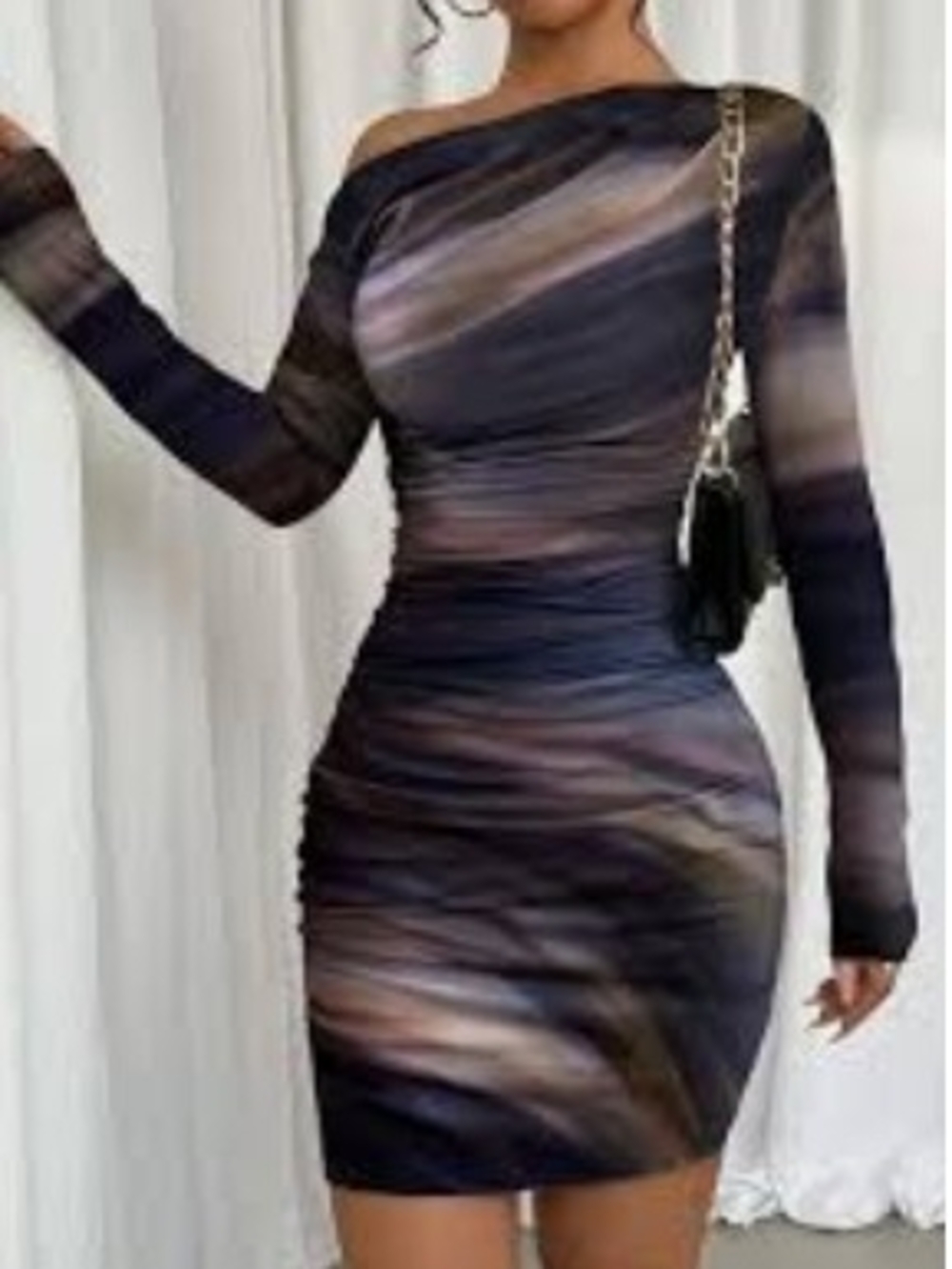 Xuani tie-dye print ruched bodycon mini dress